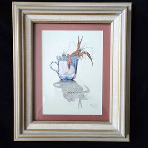 Vtg "Le Café De Le Louise" Signed Art Print By Daniel Rhodes, Louisiana Crawfish